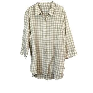 Cato Womens 22/24W 3X Plaid Short Sleeve Button Up Down Plus Green White